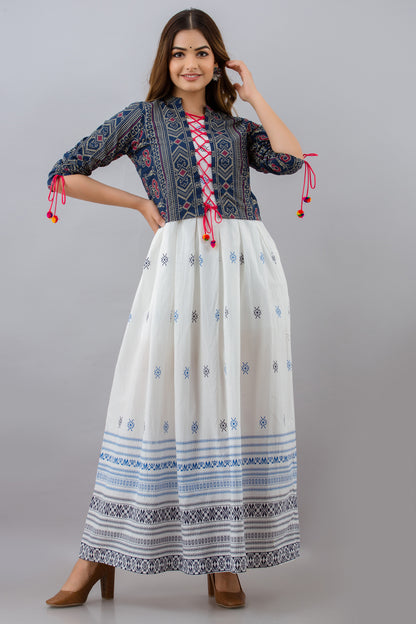 Jaipurite Cotton Printed Jacketed Anarkali Kurta