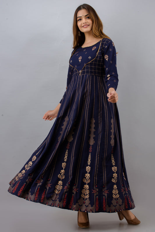 Jaipurite Blue Anarkali Flared Festive Long Kurta