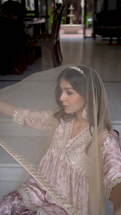 Embroidered Short Kurta, Sharara and Dupatta set